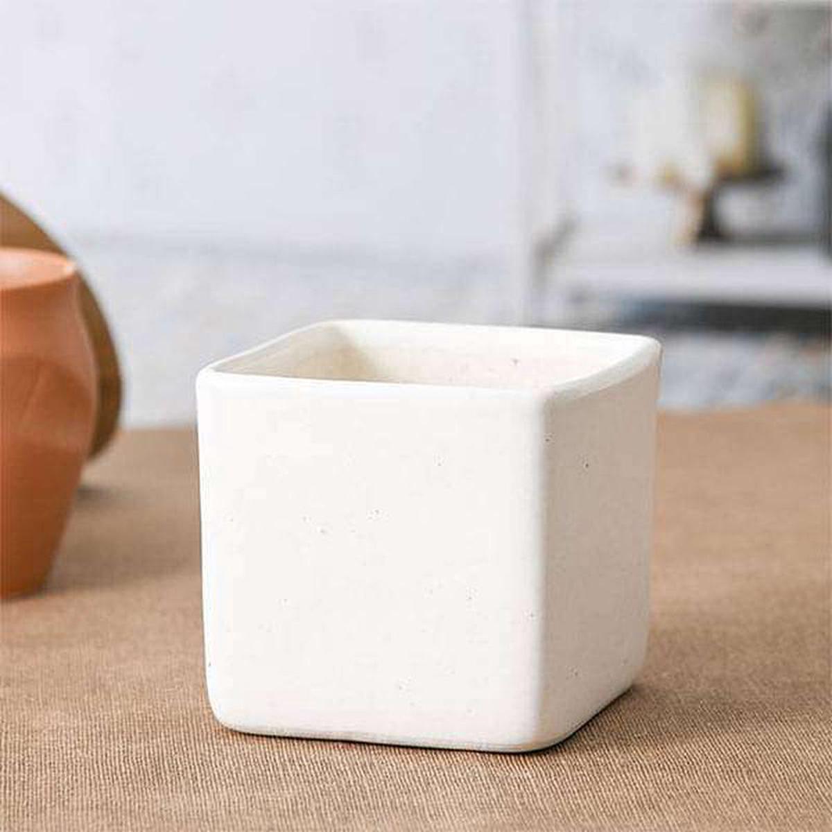 33 inch (8 cm) Square Box Ceramic Pot (White) (set of 2)