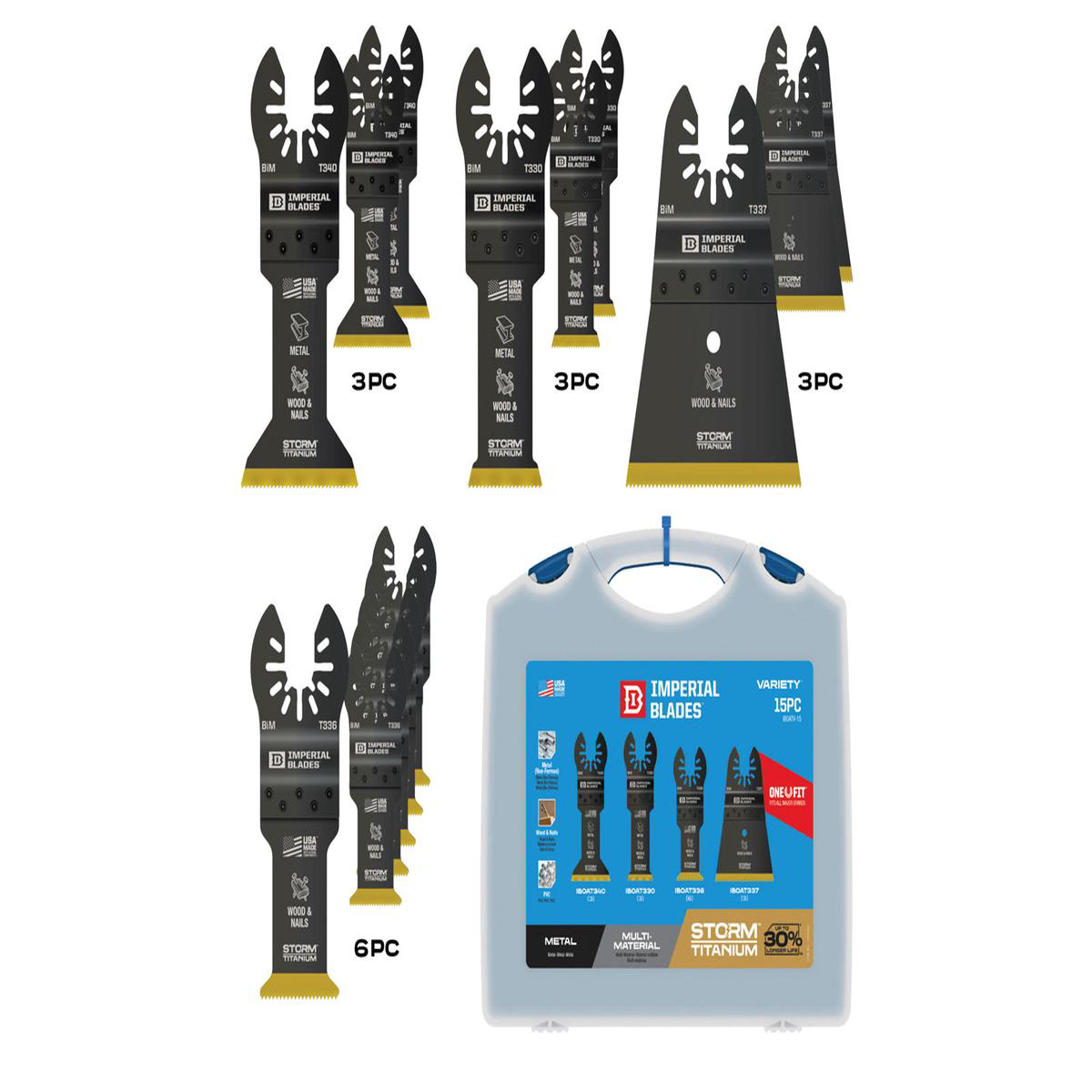 Imperial Blades 8221One Fit8221 Storm Titanium MetalWood Variety Pack 8211 15 PC in Case