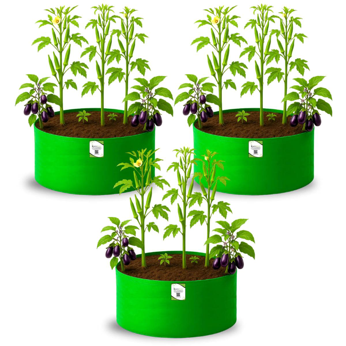 OrganicBazar 2421512 Big Size Grow Bags for Home and Terrace Garden Premium HDPE 260 GSM Green Plant Bag 8211 Pack of 3