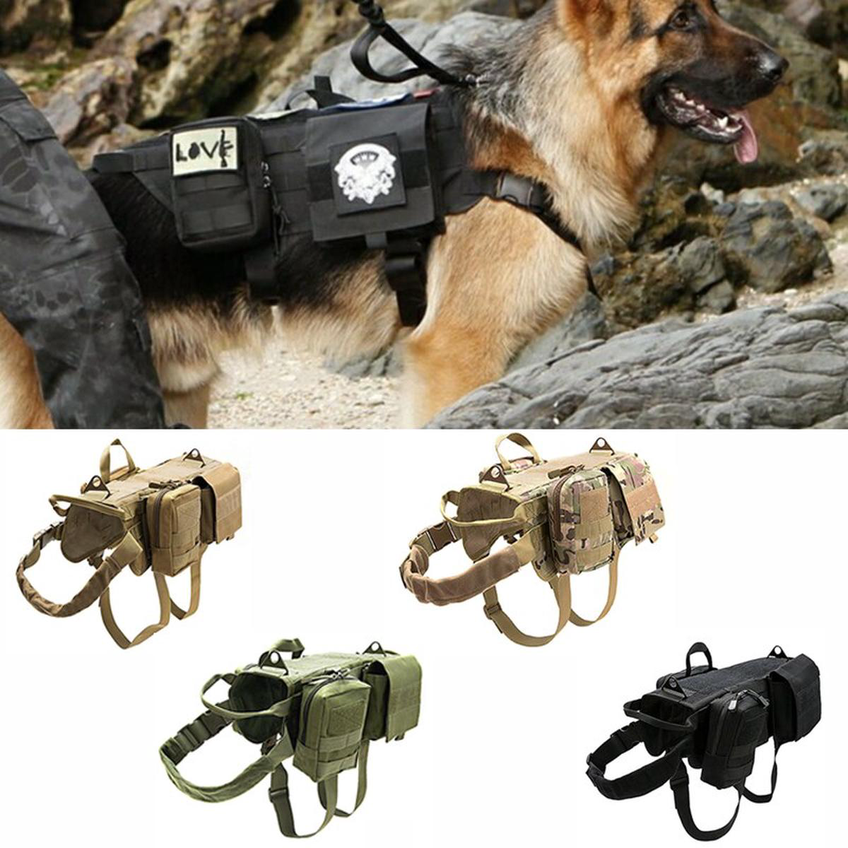 Tactical Military Dog Harness 8211 Green Suit and Rope S