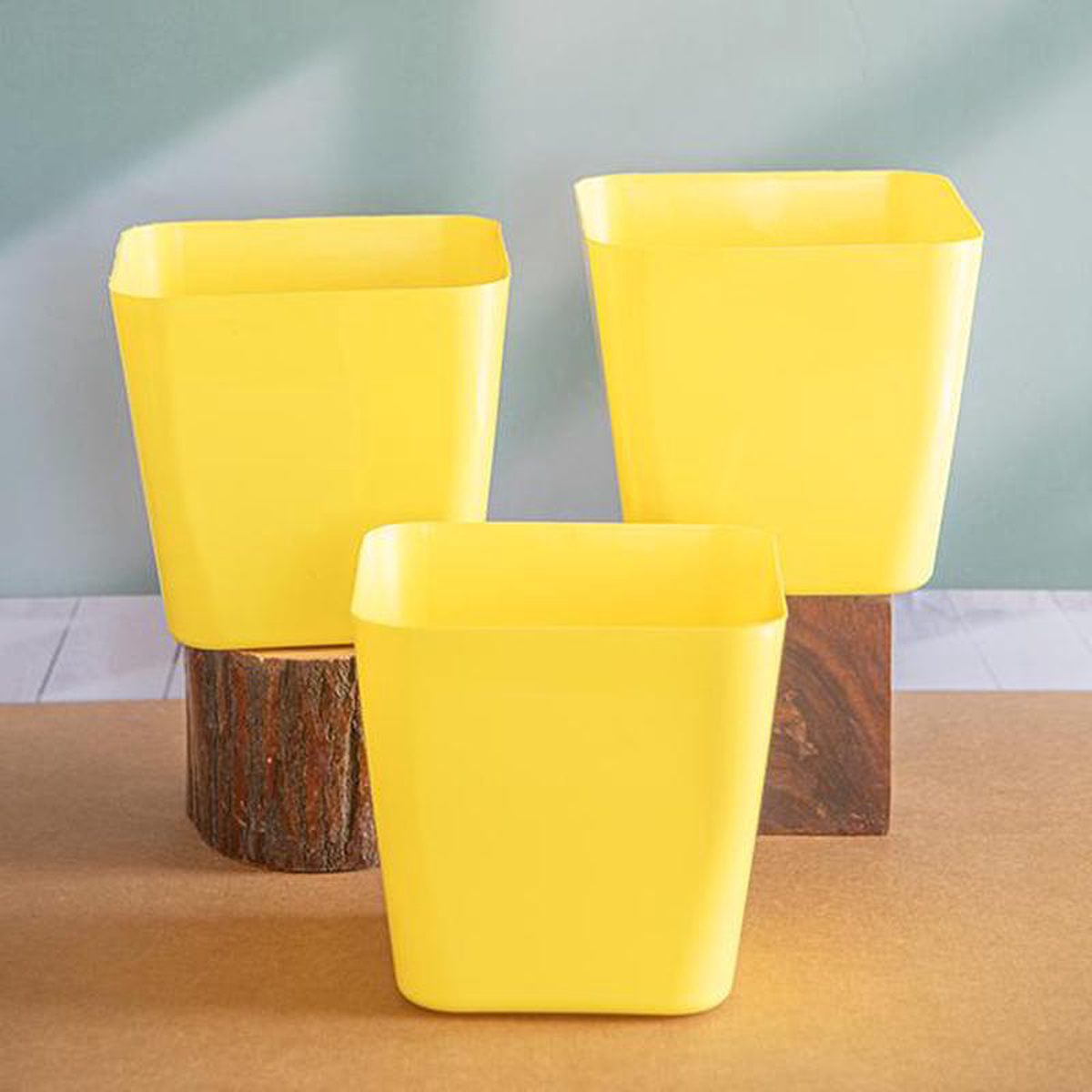 67 inch (17 cm) Square Plastic Planter with Rounded Edges (Yellow) (set of 3)