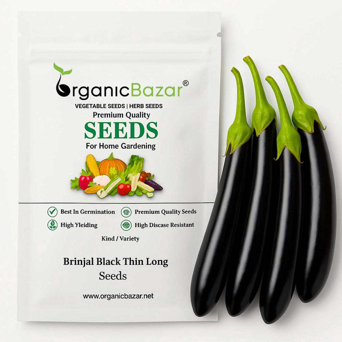 Brinjal Black Thin Long Seeds 8211 (50 Seeds) High Germination High Yield Ideal for TerraceKitchen Gardening (Bainganeggplant )