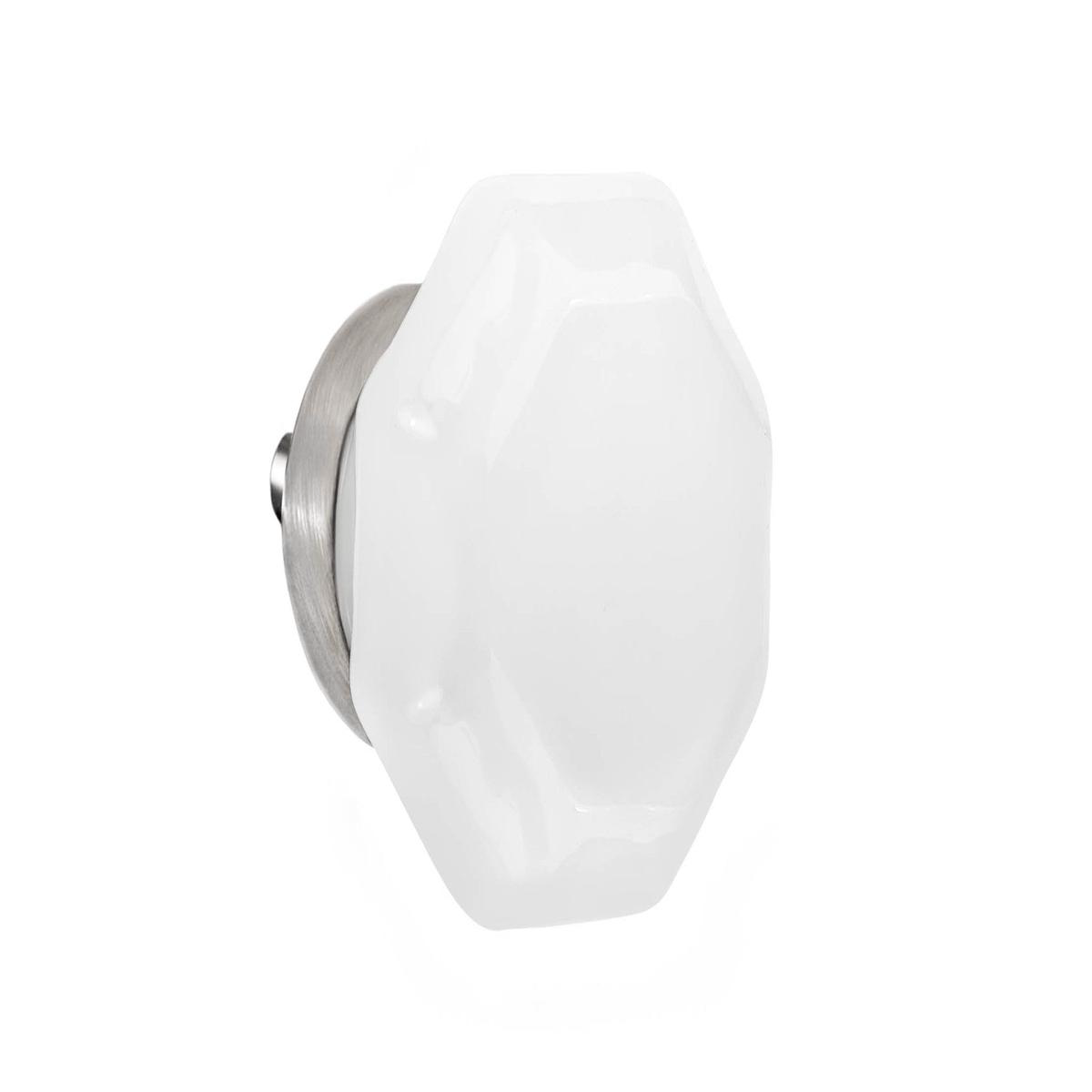 Octagonal 8221Translucent White Opal8221 Glass Cabinet Knob with Brushed Nickel Finish 8211 1-128221 Diameter Knob