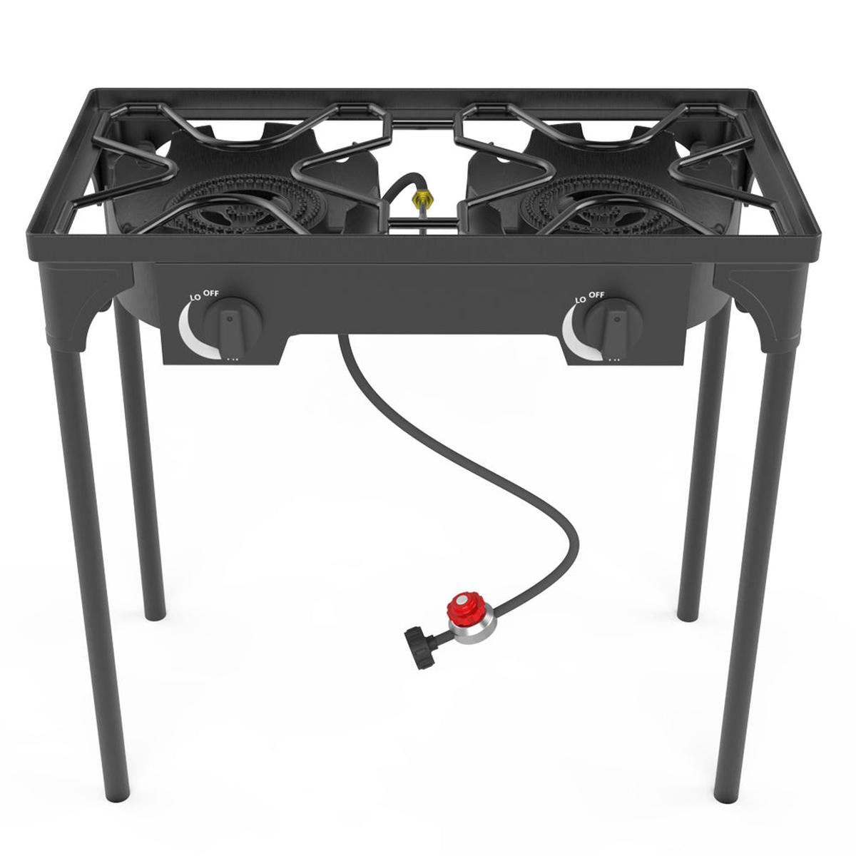 Outdoor 038 Indoor Portable Propane Stove Double Burners with Gas Premium Hose (DB02-Large2 Burners)
