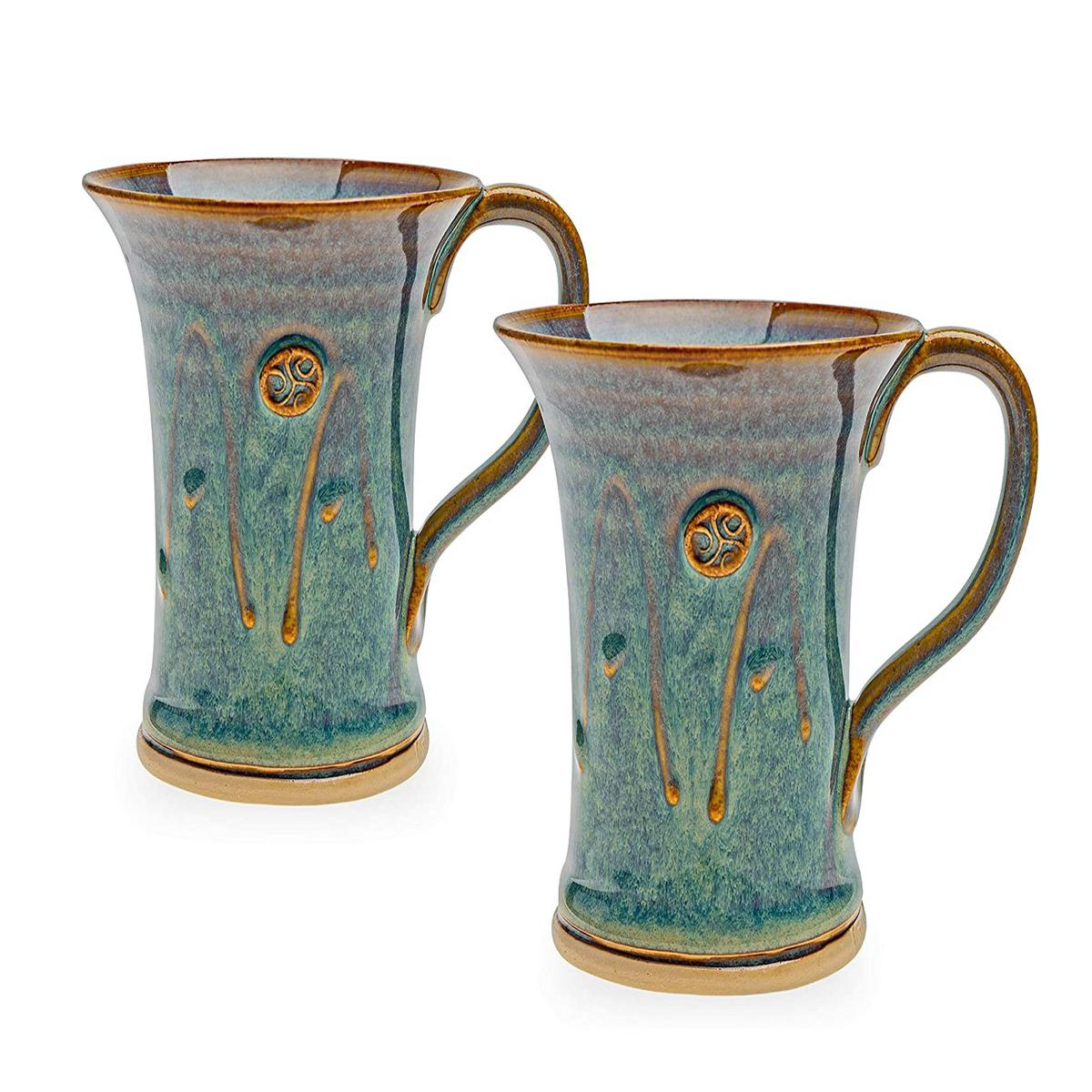 CASTLE ARCH POTTERY Handmade Irish Coffee Tea 038 Beer Mugs Set of Two Hand-Thrown Cups 8211 Limited Edition Large (Mountain Green)