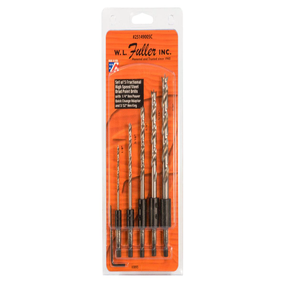 WL Fuller 5-PC SAE Brad Point Drill Bit Set with Quick Change 25149005C