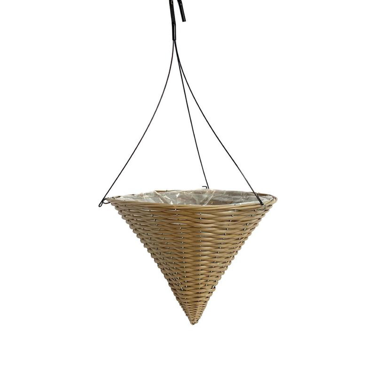 Resin Wicker Light Striped Cone Hanging Basket 14 Inch