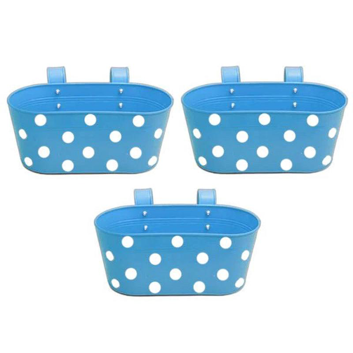 12 inch (30 cm) Polka Railing Oval Metal Planter Set of 10 Sky Blue
