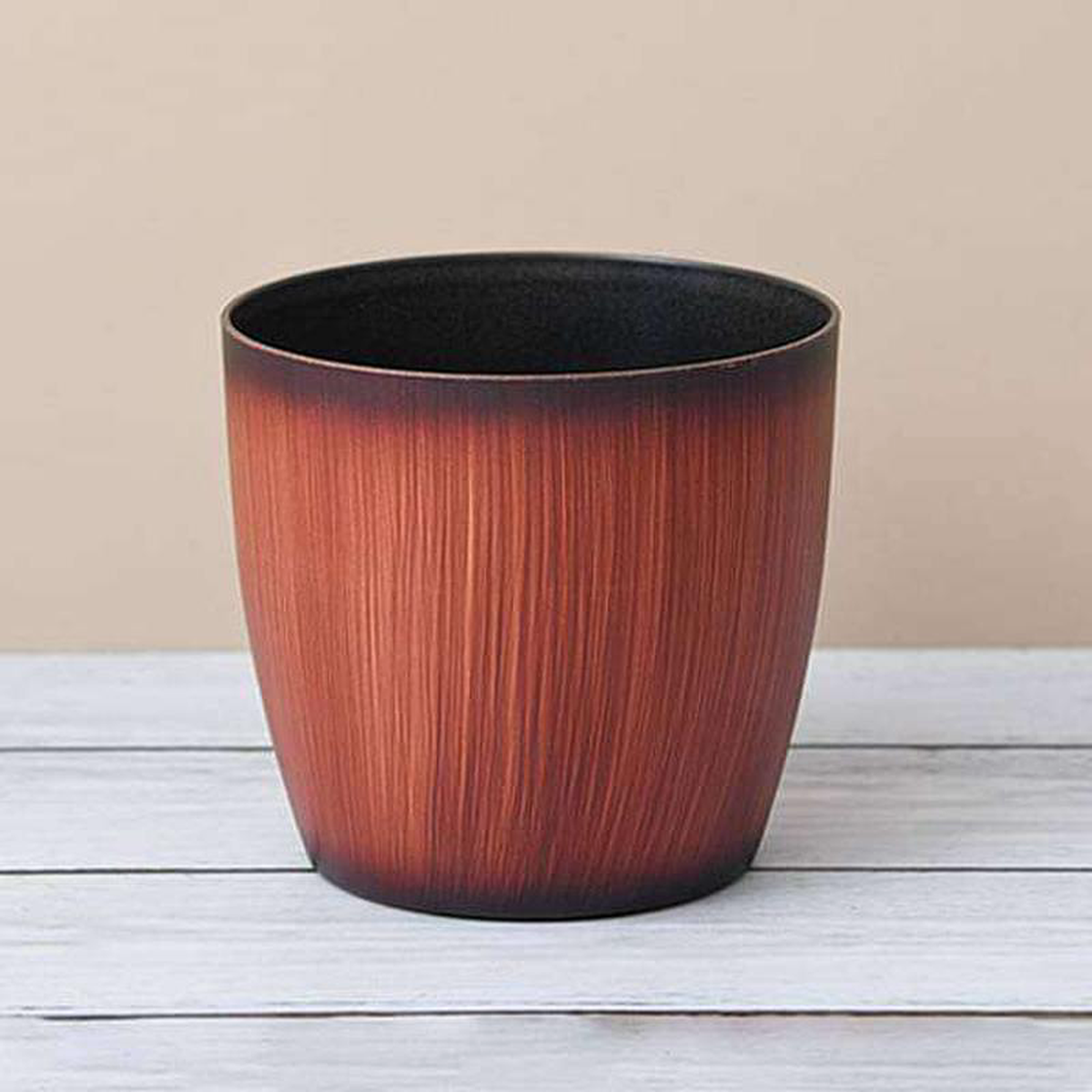 113 inch (29 cm) Ronda No 2926 Wooden Finish Round Plastic Planter (Brown)