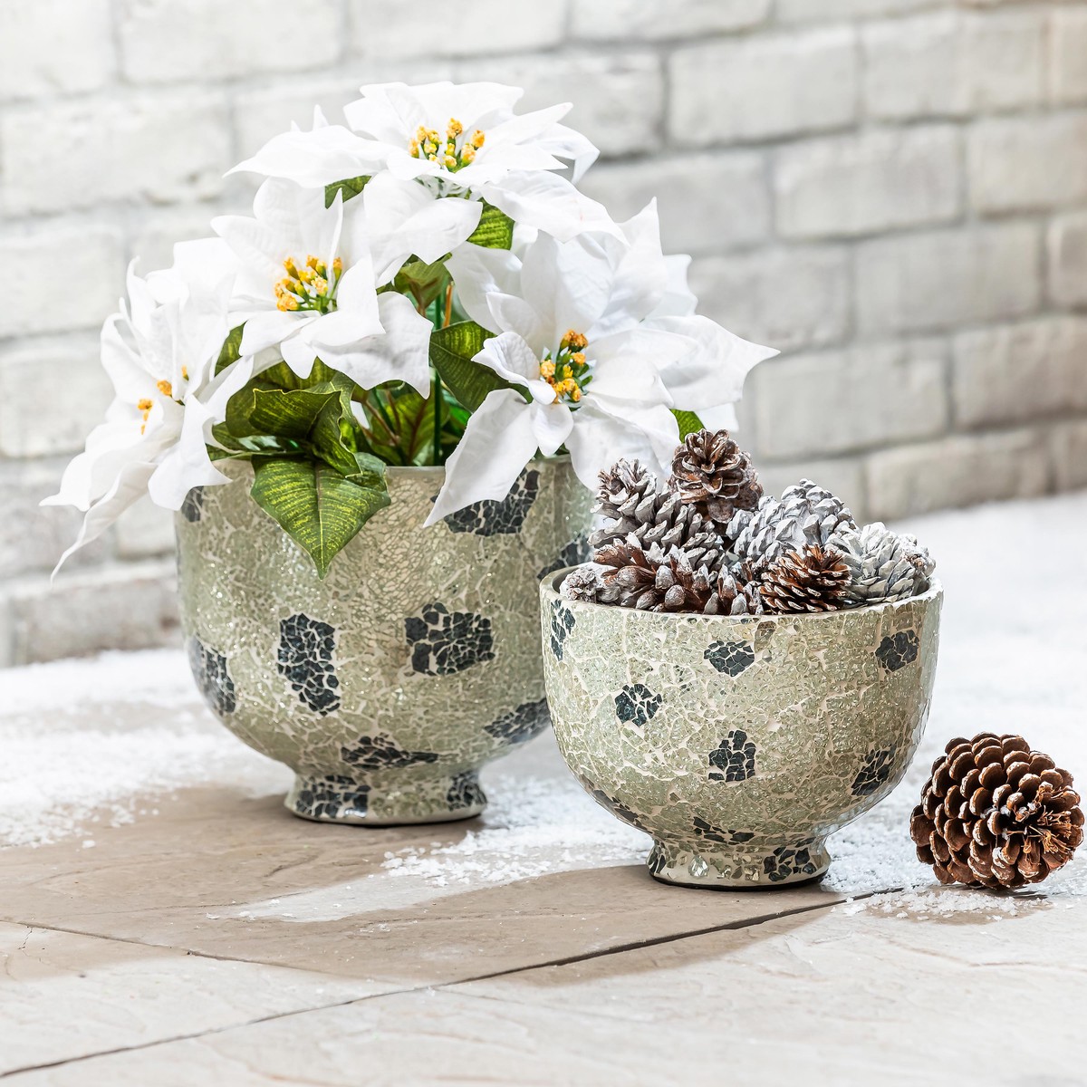 Season to Sparkle Planters Mosaic Glass Bowl Planters Nested Set of 2